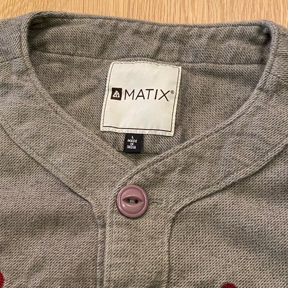 Matix Mens Gray Short Sleeve Baseball Style Button Down Embroidered Shirt /L - Picture 8 of 12